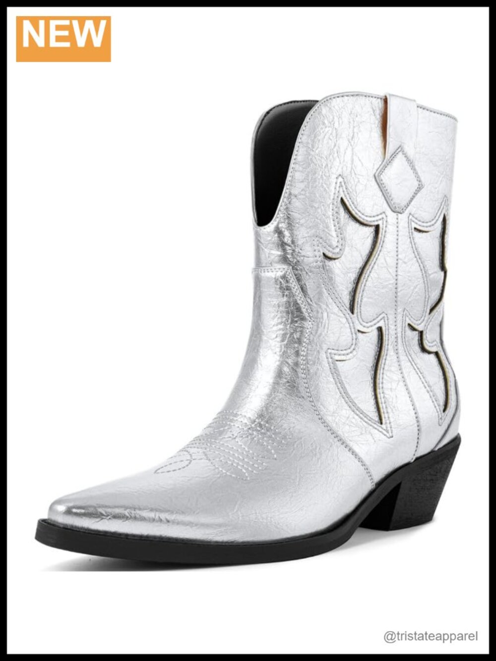 Women's Metallic Embroidered Cowgirl Boots Pointed Toe Pull On Chunky Heel